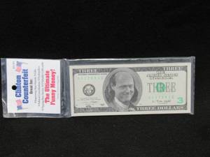 lot 111 image: Vintage Funny Money  3 Dollar Bill  Bill Clinton- Sealed Pack of 25 Bills