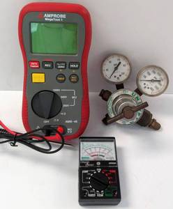 lot 9976 image: Uniweld Compressed Gas Regulator, Amprobe Mega Test 1 & Sunpro Tester