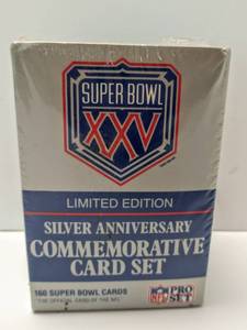 lot 120 image: ProSet Limited Edition Super Bowl XXV Silver Anniversary  160 Commemorative Card Set  Factory Sealed