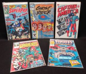 lot 124 image: 5 Vintage Marvel Comics  NFL Superpro #1 (Oct 1991), Captain America, Ghost Rider, Warheads & Stryfes