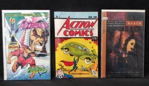 lot 128 image: 3 Vintage Collectible Comics  Action Comics #1 Reprint (1st Series 1938) 1992 DC Comics & More