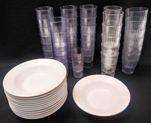 lot 10001 image: Set of 13 Continental Plastics Melamine Type Bowls (#7307) & 39 Juice Cups