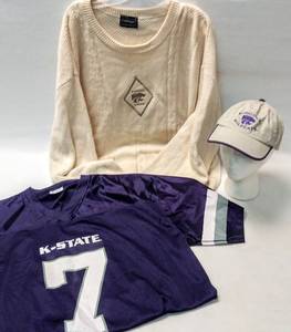 lot 10007 image: Vintage K-State Wildcats Sweater, Jersey (Both Sz Lrg) & Hat