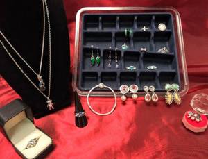 lot 10019 image: Jewelry Lot with Display Box  Appears to be New  Necklaces, Earrings, Rings & a Pandora Bracelet