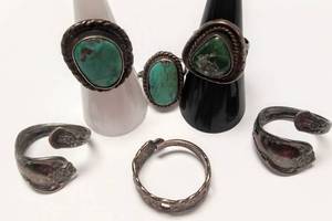 lot 10022 image: Vintage Spoon Rings, Silver Toned & Turquoise Ring Lot   1 Ring Says Sterling