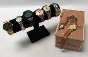 lot 10029 image: 8 Watches & Wood Cigar Box