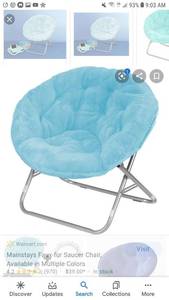 lot 49702 image: Urban Shop Light Blue Faux Fur Saucer Chair