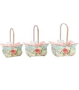 lot 49756 image: Burton & Burton Tin Nested Basket Set with Rosabella Rose