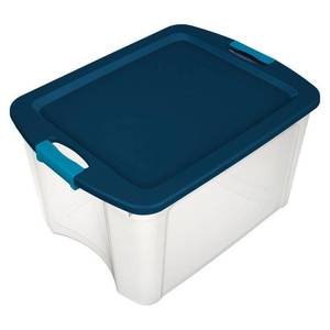 lot 49761 image: Sterilite 18 Gal Latch & Carry Clear with Blue Lid and Blue Latches 5pk