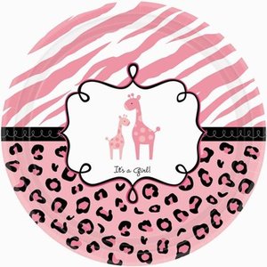 lot 49785 image: Amscan Sweet Safari Girl Baby Shower Party Round Paper Plates (18 Piece), 10-12, Pink
