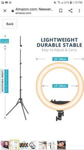 lot 49799 image: Neewer RL-18II 18-inch LED Ring Light with Stand 55W 3200-5600K Dimmable Light with Max. 61.8inch Stand, Remote Phone Holder and Carry Bag for Live Stream Makeup Selfie YouTube Video Shooting