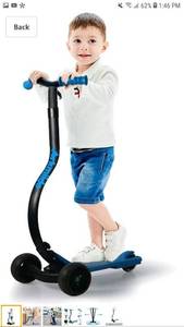 lot 49809 image: LBLA Stable Scooter for Kids C Shape Anti-Collision 3 Wheels Kick Scooter Adjustable Height for Children 6-14 with Flashing Wheels and Protective Gears