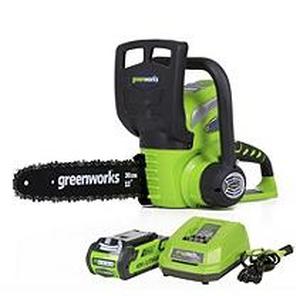 lot 49813 image: Greenworks 20262 40V G-MAX Cordless Lithium-Ion 12 in. Chain Saw Kit