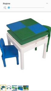 lot 49818 image: Play Platoon Kids Activity Table Set - 5 in 1 Water Table, Building Block Table, Craft Table and Sensory Table with Storage - Includes 2 Chairs and 25 Ex-Large Blocks �� Blue and Green
