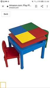 lot 49833 image: Play Platoon Kids Activity Table Set - 5 in 1 Water Table, Building Block Table, Craft Table and Sensory Table with Storage - Includes 2 Chairs and 25 Ex-Large Blocks �� Primary Colors
