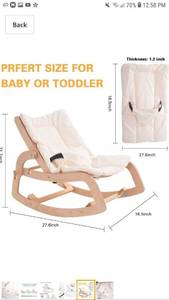 lot 49887 image: FUNNY SUPPLY Multi Toddler Wooden Lounge Rocker with Cushion 3 in 1 Rocker Booster Seat Toddler Chair