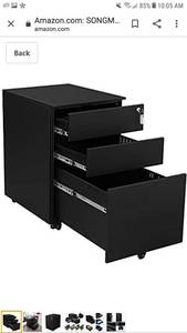 lot 49969 image: SONGMICS Steel File Cabinet 3 Drawer with Lock Mobile Pedestal Under Desk Fully Assembled Except Casters Black UOFC60BK