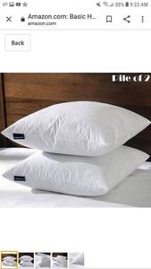 lot 51577 image: Basic Home 24x24 Euro Throw Pillow Inserts-Down Feather Pillow Inserts-Cotton Fabric-Set of 4-White.