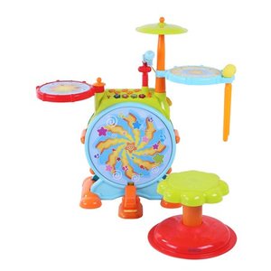 lot 51587 image: Electric Big Toy Drum Set For Kids By Dimple - Comes with Microphone Pedal n Stool - Pre Recorded Songs instruments music Lights n Sounds - Best Fun Playset for Boys n Girls - Great Gift for Children