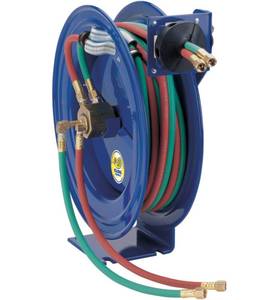 lot 51601 image: Coxreels EZ-P-W-125 Safety Series Dual Hose Spring Rewind Hose Reel for oxy-acetylene 14 I.D., 25 hose, 200 PSI