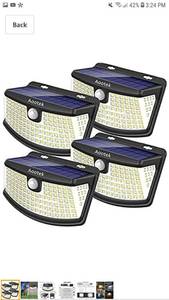 lot 51681 image: Aootek New solar lights 120 Leds upgraded with lights reflector,270° Wide Angle, IP65 Waterproof, Easy-to-Install Security Lights for Front Door, Yard, Garage, Deck(4pack)