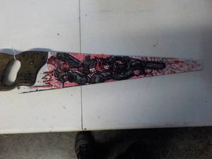 lot 6257 image: painted hand saw folk art 28 long