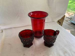 lot 52 image: 3PC Ruby Red Glass Lot