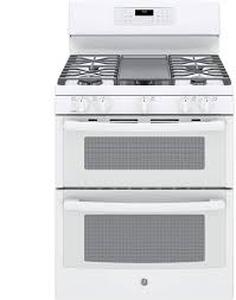 lot 4160 image: GE� 30 Free-Standing Gas Double Oven Convection Range. Model # JGB860DEJWW