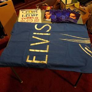 lot 1446 image: Elvis car tags, gift bags, Banner