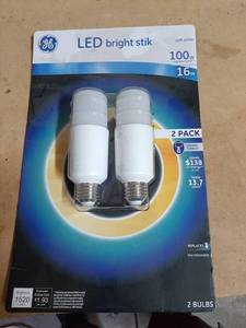 lot 1589 image: GE LED Bright Stik Soft White 16 watt 100 watt replacement 2pk