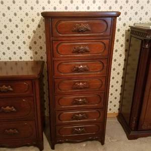 lot 1706 image: Davis cabinet company solid cherry lingerie chest - Lillian Russell pattern with wood handles