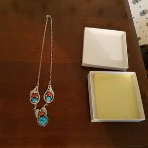 lot 1708 image: sterling silver necklace with coral and turquoise