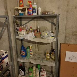 lot 1876 image: metal Shelf with contents - in Basement