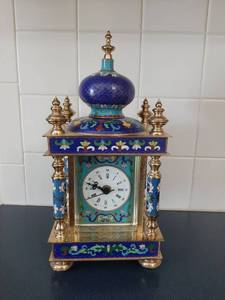 lot 1751 image: Enameled Brass Clock