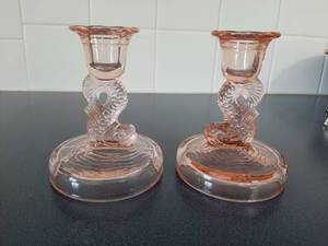 lot 1758 image: Pink Depression Candlesticks