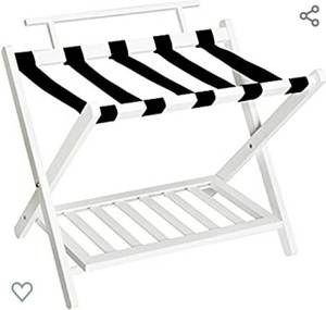 lot 284 image: WELLAND Wood Collapsible Foldable Luggage Rack Holder with Shelf Suitcase Luggage Stands for Guest Room (WhiteWall Saver)