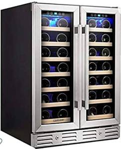 lot 288 image: Kalamera Wine Cooler - Fit Perfectly into 24 inch Space Under Counter or Freestanding - Dual Zone - For Kitchen or Bar with Blue Interior Light and Temperature Memory Function - Damaged See Photos&nbsp