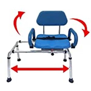 lot 317 image: Carousel Sliding Transfer Bench with Swivel Seat. Premium PADDED Bath and Shower Chair with Pivoting Arms. Space Saving Design. NEW for 2016.