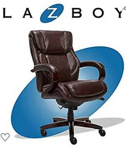 lot 342 image: La-Z-Boy Bellamy Executive Office Chair with Memory Foam Cushions, Solid Wood Arms and Base, Waterfall Seat Edge, Bonded Leather Brown