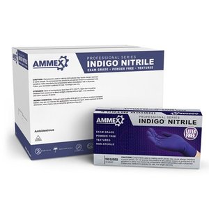 lot 354 image: Ammex AINPF Indigo Nitrile Glove, Medical Exam, Latex Free, Disposable, Powder Free, Medium (Case of 1000)