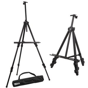 lot 364 image: U.S. Art Supply 72 Aluminum Tripod Artist Field and Display Easel Stand, Adjustable Height, Holds 52 Canvas, Tabletop