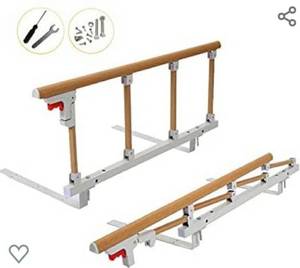 lot 390 image: Bed Rails Safety Assist Handle Bed Railing for Elderly & Seniors, Adults, Children Guard Rails Folding Hospital Bedside Grab Bar Bumper Handicap Medical Stand Assistance Devices (Wooden Grain)
