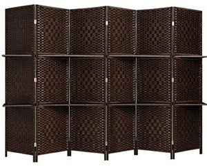 lot 396 image: RHF 6 ft.Tall-Extra Wide-Diamond Weave Fiber 6 Panels Room Divider6 Panels Screen Folding Privacy Partition Wall With 2 Display Shelves Room divider with Shelves Freestanding 2 Shelves 6 Panel