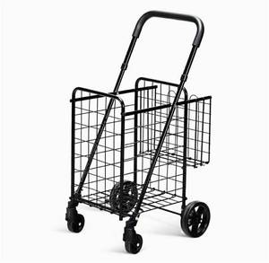 lot 402 image: Goplus Folding Shopping Cart Double Basket Perfect for Grocery Laundry Book Luggage Travel with Swivel Wheels
