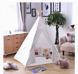 lot 404 image: OUTREE Kids Tent Indoor - Painting Teepee Tent for Kids with 4 Wooden Poles Ideal for Children Bedrooms, Playrooms, Living Rooms - Portable Canvas Play Tent (White)