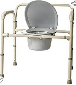 lot 405 image: HEALTHLINE Commode Chair, Folding Bedside Commode Chair, Deluxe Bedside and Bathroom Steel Medical 3 in 1 Commode Over Toilet Seat with Commode Bucket, Splash Guard and Arms,