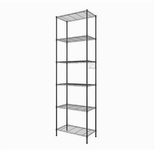 lot 412 image: Homdox 6-Tier Storage Shelf Wire Shelving Unit Free Standing Rack Organization Adjustable Leveling Feet, Stainless Side Hooks, Black