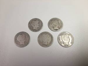 lot 176 image: 5 Barber Silver Dimes - 1901-O, 1903, 1912-D, 1916 and 1916-S