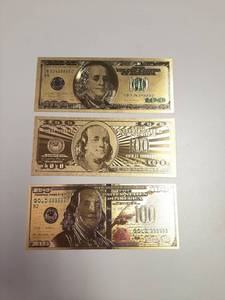 lot 220 image: (3) 100 Gold Banknotes