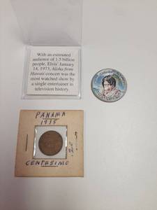 lot 229 image: Colorized Kennedy Half Dollar and Panama 1935 Centesimo
